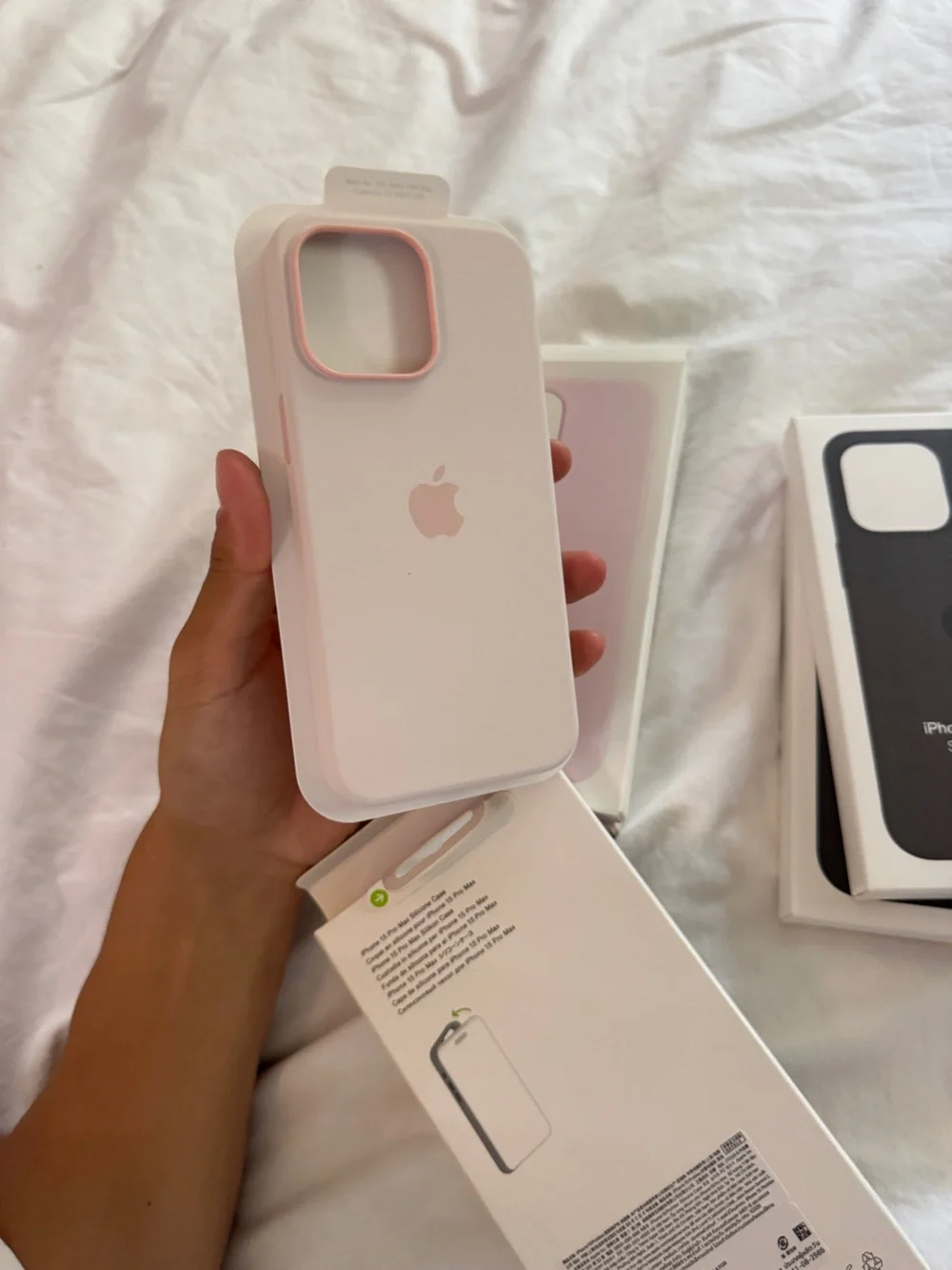 Apple iPhone 15 Pro Max Silicone Case Pair - Light Pink & Grey